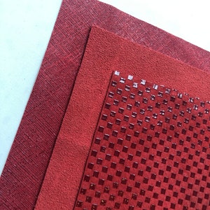 LEATHER 8”x8”, Set of 3, RED Linen Leather/Red Calfskin Suede/Red Printed Squares Pigskin/ Genuine Leather/Crafting Sheets Thickness0.6-.8mm