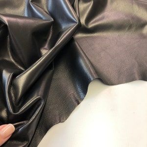 Obsidian Black Cracked Skin Leather Hide by The Yard (genuine Leather)