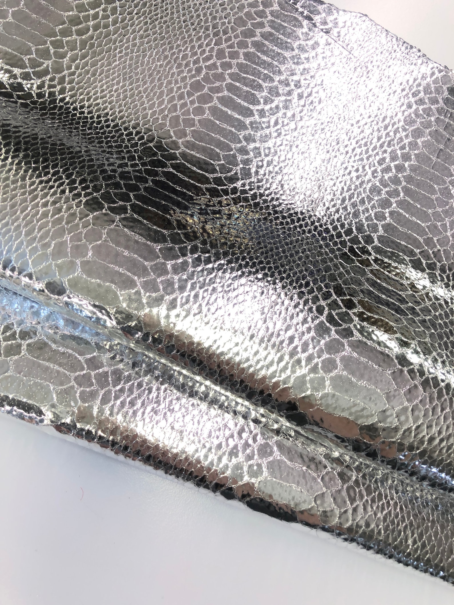 LEATHER SILVER Metallic PYTHON Snakeskin pigskin Suede/Genuine | Etsy