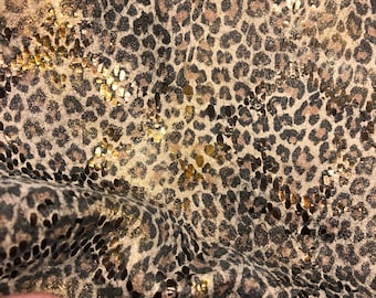 LEATHER Leopard Print with Gold in it, LEATHER hide, Leather skin, genuine leather print, You CHOOSE Size or Buy a full Skin,thickness 1.00m