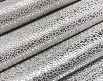 LEATHER 12"x12" SILVER Stingray METALLIC/Small Dots Printed Calfskin Suede/ thickness 1.4-1.6 mm/Bag Leather