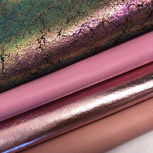 LEATHER, PINK Genuine Leather Set of 4 pieces, Choose Your Size or Get Full Skins,Metallic Pink Shades,2 pinks, metallic, thickness 0.6mm