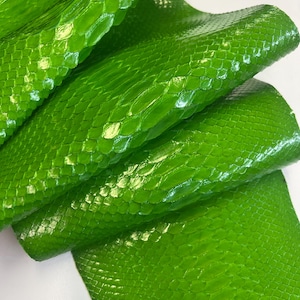 Bright Green Python Snakeskin Leather Skins-Leather Exotic for Handbags- leather Skins for bracelets- leather hides- Leather for accessories