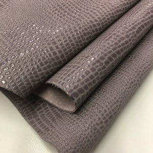 Baby Alligator LEATHER 24&quot;x24&quot; Light Purple Shiny Crocodile Look Calfskin Leather/Thickness 1.3mm/Leather Skins Shop