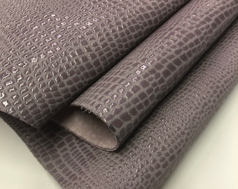 Baby Alligator LEATHER 9"x9" Light Purple Shiny Crocodile Look Calfskin Leather/Thickness 1.3mm/Leather Skins Shop