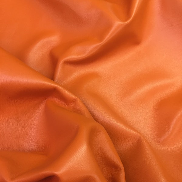 ORANGE LEATHER SHEET/Bright Orange genuine lightweight Leather/Scrap Leather/Nappa Lambskin leather/lambskin italian leather/.06mm thickness