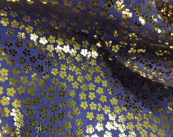 LEATHER 10"x10" Purple GOLD MINI Flowers Suede/Adorable Mini Flower/ printed leather for leather jewelry/Thickness 0.6mm,