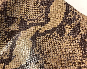 PYTHON LEATHER SKINS Print/Natural Tan Brown Python Snakeskin Printed Pigskin Leather/Realistic Looking Python Leather print/thickness 0.7mm