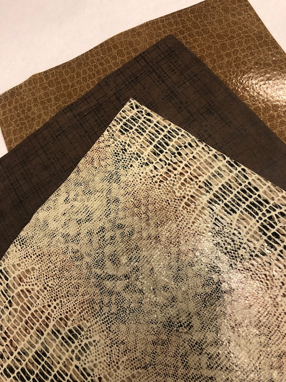 METALLIC BROWN PLAID Cow Hide Leather 8/"x8/" Piece
