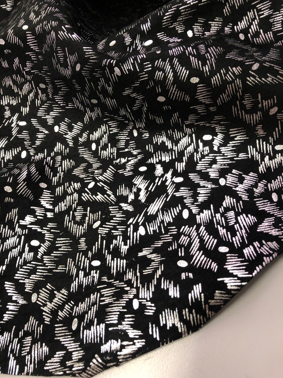 Black leather with silver metal Silver Leather Fabric Shiny Metallic Skin Real Leather  main image 2