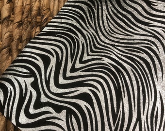 LEATHER 8”x8”, Metallic Silver Zebra on Black Pigskin