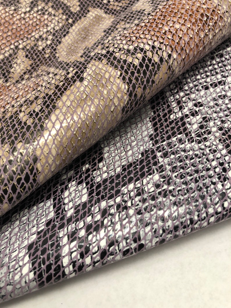 REALISTIC PYTHON LEATHER Print in Light Purple and Light Grey Tones real looking snake Large Print and Neutral Mauve and Purple Colors