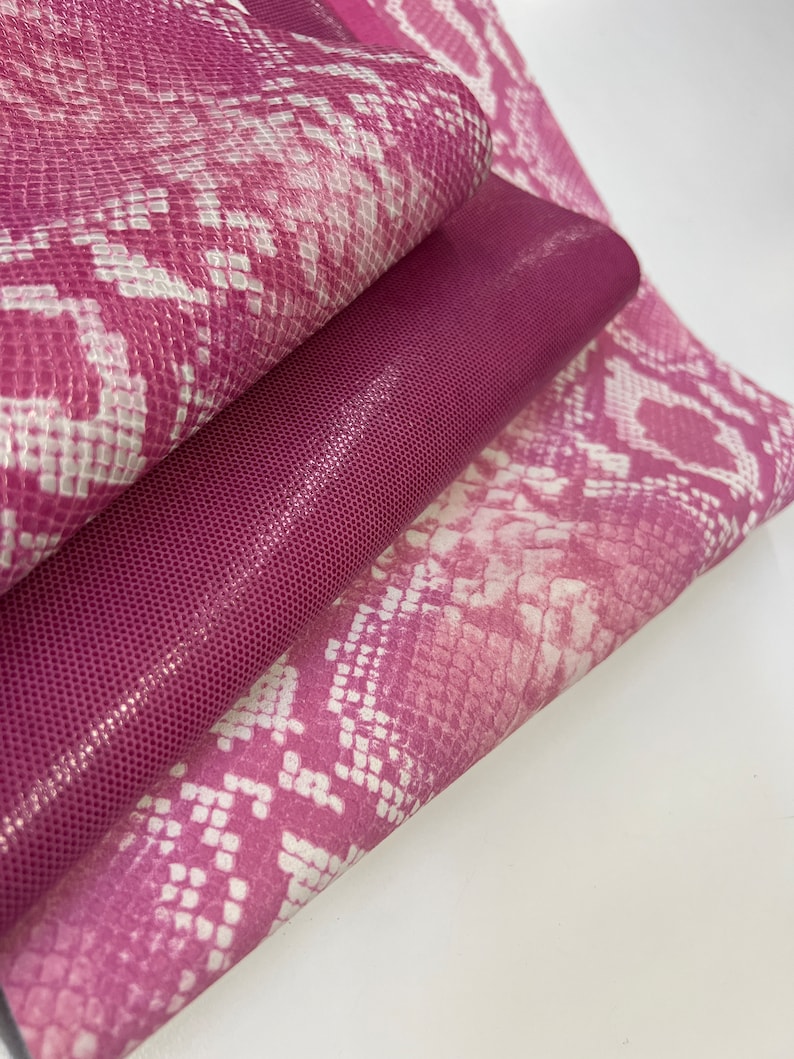 NEW LEATHER 12"x24" Hot Pink Python Print , Pink Shiny Dots Calfskin ...