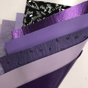 LEATHER PURPLE SET of 5, 10"x10" Lilac, Lavender, Purple Embossed Ostrich, Purple, Metallic Purple Genuine Leather Sheet , Thickness 0.7mm