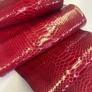 Red Python Snakeskin Leather Skins- Leather Exotic for Handbags- leather Skins for bracelets- leather hides- Leather for accessories