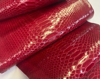 Red Python Snakeskin Leather Skins- Leather Exotic for Handbags- leather Skins for bracelets- leather hides- Leather for accessories