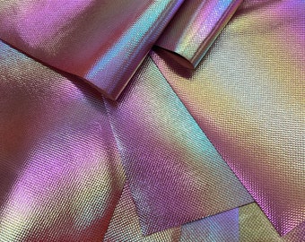 LEATHER 12"x24" Iridescent Leather Green Yellow Pink Purple Shiny Metallic Calfskin leather