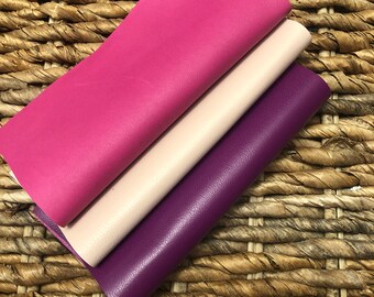 LEATHER 12"x24" Luxurious Lambskin Buttery Soft Leather, Baby Pink/ Hot Pink/ Purple Passion Finest Quality Leather /Thickness 0.6-0.7mm