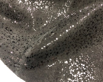 LEATHER SUEDE BLACK Leather/Black Shiny Raindrop Print/Black leather sheet/crafting leather hide/thickness 1.4-1.6mm