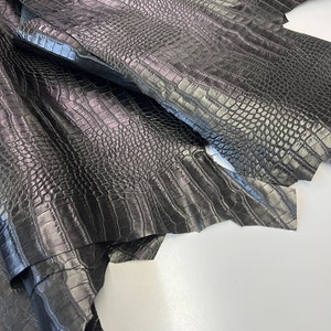 CROCODILE LEATHER/ LEATHER Black Embossed Hornback Croc, Choose Leather Sheets, full skins or ask for custom size, Thickness 0.9mm/2.25oz