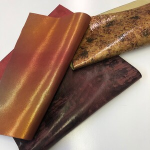 LEATHER SHEETS 10”x10” a set of 3, print leather, Thickness 0.7-1.7mm /leather skins, paisley leather, metallic leather, LeatherSkinsShop