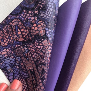 LEATHER GENUINE HIDES/ Purple/Lilac/Peach/Purple Graffiti Printed Genuine Leather/set of 4, Choose Your Size/full skins available