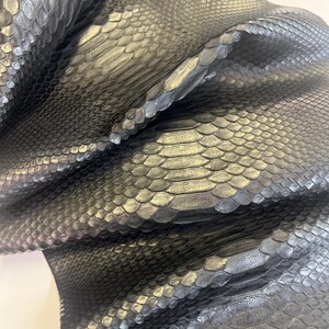 Black MATTE finish Python Snakeskin Leather Skins- Leather Exotic for Handbags- leather Skins for bracelets- Leather for accessories