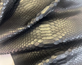 Black MATTE finish Python Snakeskin Leather Skins- Leather Exotic for Handbags- leather Skins for bracelets- Leather for accessories