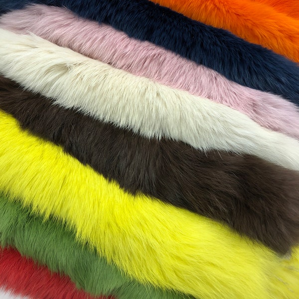 RABBIT Skins Size 8-9”wide x 10-12” long in Baby Pink, Cream, Orange, Navy, Red, Apple Green, Yellow, Brown Long Hair Rabbit