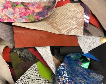 LEATHER SCRAPS, Genuine Real Leather SCRAP/Remnants/Pieces printed embossed leathers/Sold by lb,/Prints, embossings,perforated leather hides