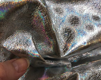LEATHER 8"x10" Silver METALLIC BULLSEYE reflective leather, Real Genuine Hide, Soft Lightweight Leather Hide, thickness 0.7mm