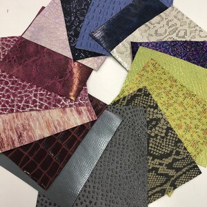 LEATHER MYSTERY SET,  Genuine leather Scraps Starter Pack 15 pieces 5”x5” Assorted Colors Textures Patterns Thicknesses by LeatherSkinsShop