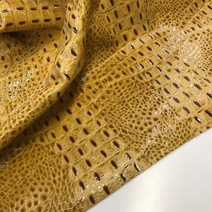 Croco 10&quot;x10&quot; LEATHER PATENT CROCODILE, Natural Tan Real Genuine Lambskin Leather Embossed Alligator/Croco, thickness 1.1mm