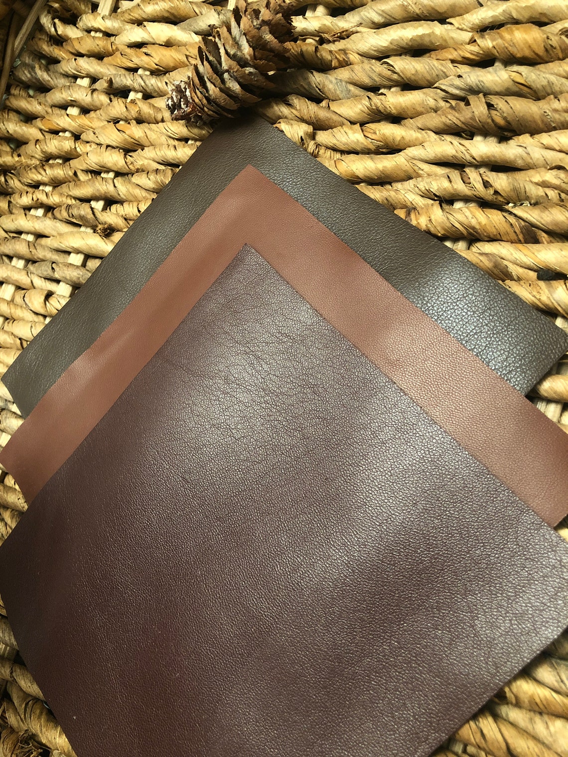 LEATHER BROWN Tones set of 3/Shades of Brown Leather/ | Etsy