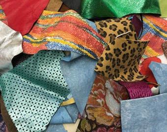 Embossed & Printed Leather Remnants, Assorted Leather Scraps, Sold by the Pound