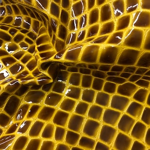 YELLOW MUSTARD  PAtent Croco embossed LEATHER Lambskin leather hide, two tone leather, thickness 0.8mm, soft touch leather, Choose Your Size