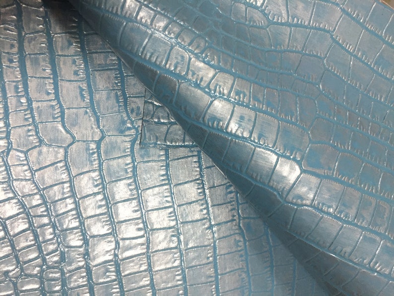 leather scraps Croco Sky blue Embossed Cowhide with tipped petal on top textured leather leather skin leather hide printed leather