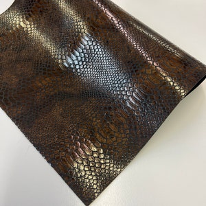 NEW LEATHER 12&quot;x24&quot; Brown Marble look Snake Print Calfskin Skin /Genuine Calfskin Leather Hide/Thickness 1.3mm/ Leather skins