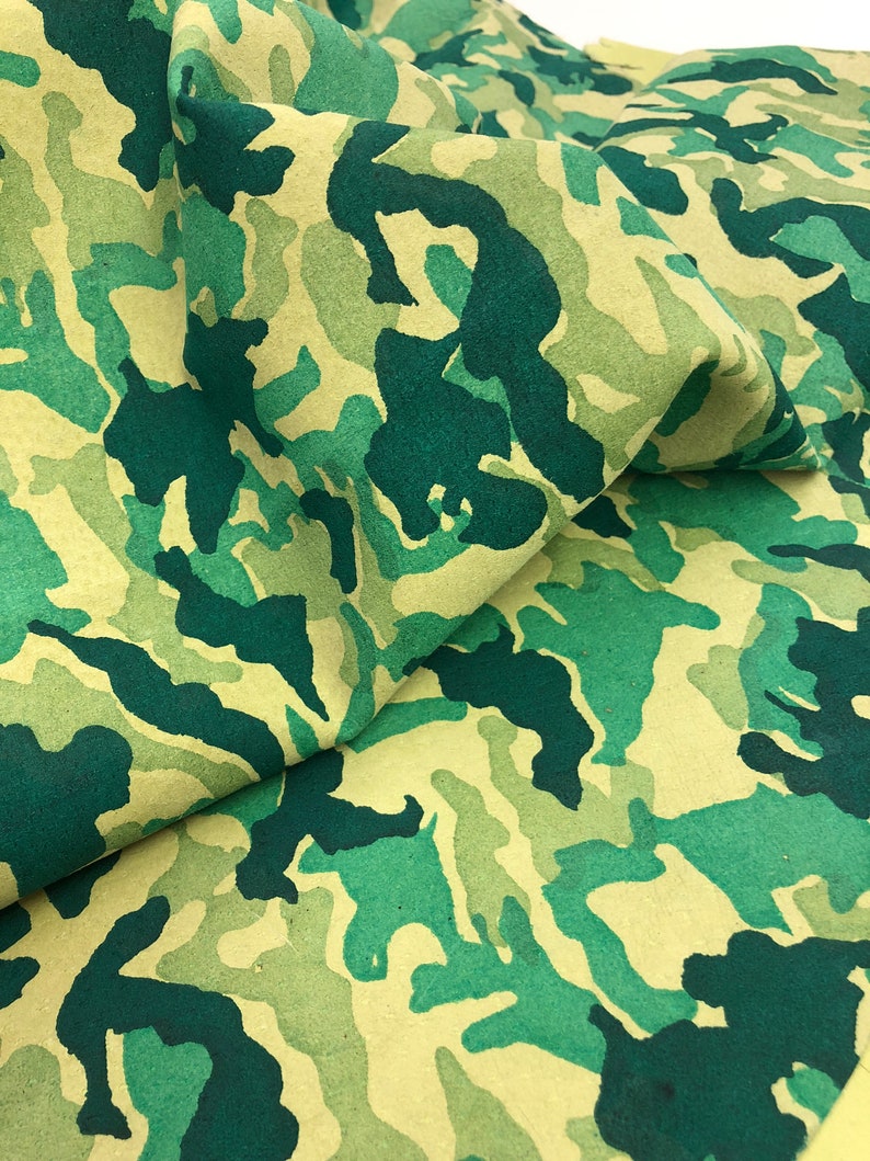 LEATHER CAMOUFLAGE Genuine Suede/GREEN tones Teal, Forest Green and Mint on Light Green Suede, Lightweight 0.7mm, Choose Your Size image 3