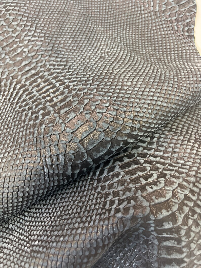 Puede incluir: Primer plano de una piel de serpiente azul oscuro con un patr&oacute;n texturizado y escamoso.