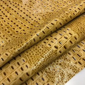 Croco 12&quot;x12&quot;LEATHER PATENT CROCODILE, Natural Tan Real Genuine Lambskin Leather Embossed Alligator/Croco, thickness 1.1mm