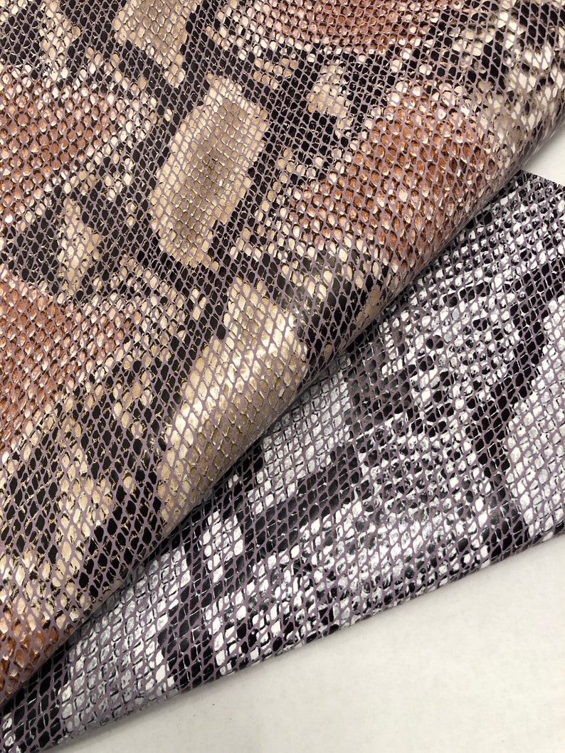 REALISTIC PYTHON LEATHER Print in Light Purple and Light Grey Tones real looking snake Large Print and Neutral Mauve and Purple Colors