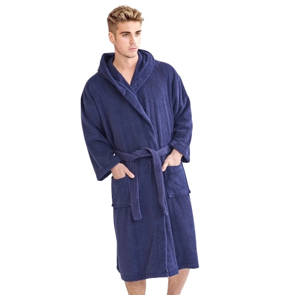 Men's Terry Cloth Hooded Bathrobe