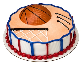 BASKETBALL RED PERSONALISED BIRTHDAY PRECUT EDIBLE BIRTHDAY CAKE TOPPER A016K 