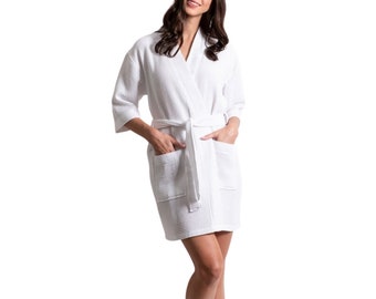 Women's Waffle Weave Kimono Thigh Length Bridesmaids, Bath SPA Robe - Cotton Blend