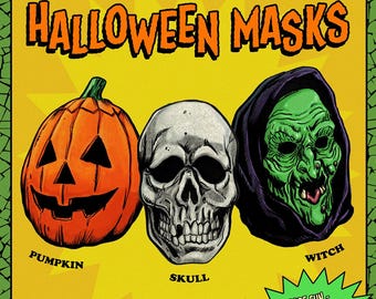 Happy, Happy Halloween Premium Art Print Poster, Retro Horror Wall Art