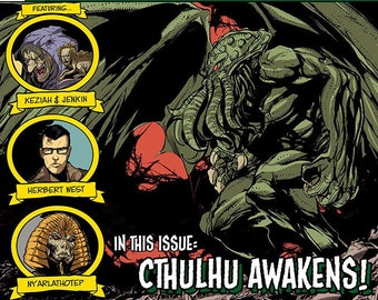 Tales of Lovecraft Cthulhu 18x24 Premium Art Print Poster, Vintage Skräckserie Väggkonst
