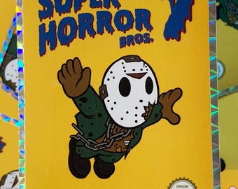 Autocollant prismatique Super Horror Bros Partie 7, autocollant hologramme d'horreur rétro de film d'horreur