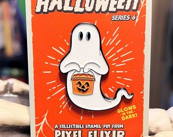 Vintage Halloween Trick or Treatin' Ghost Enamel Pin