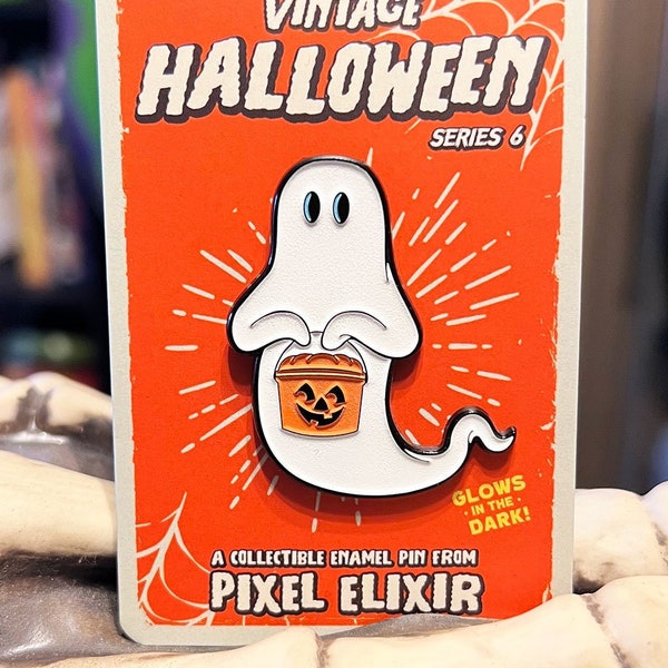 Vintage Halloween Trick or Treatin' Ghost Enamel Pin